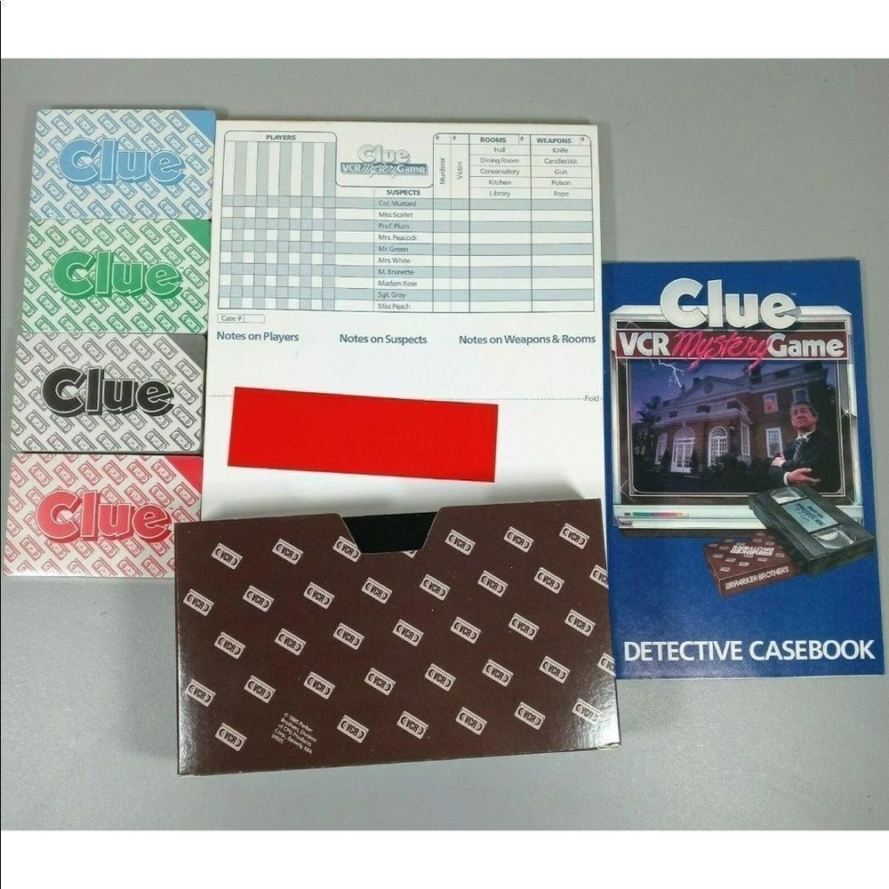 Vintage 1985 Clue VCR Mystery Game Murder Sleuth Detective VHS Open Box RARE - Picture 2 of 8
